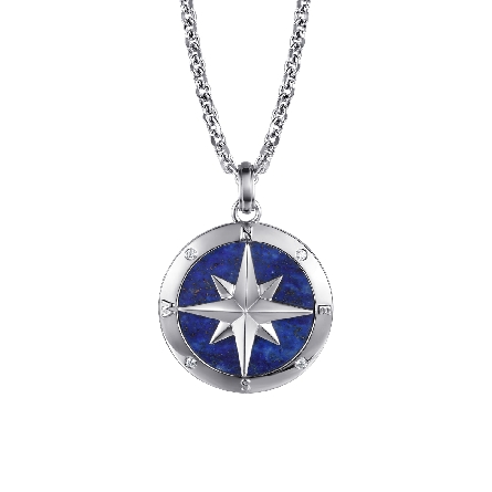 Sterling Silver Gabriel Mens Lapis Compass 22in...
