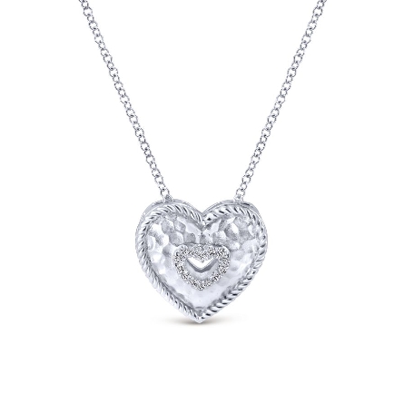 Sterling Silver Hammered Heart Slide w/Diams=.0...