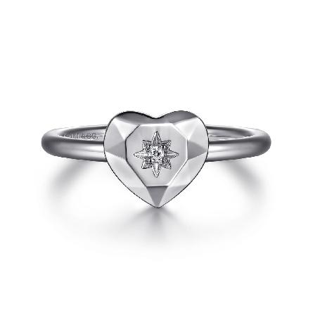 Sterling Silver Gabriel Diamond Cut Heart Ring ...