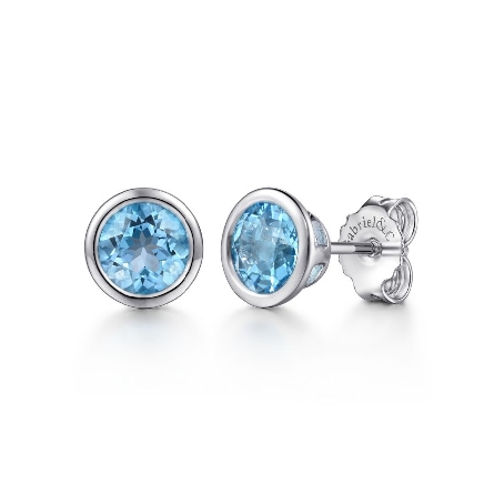 Sterling Silver Bezel Stud Earrings w/2Swiss Bl...