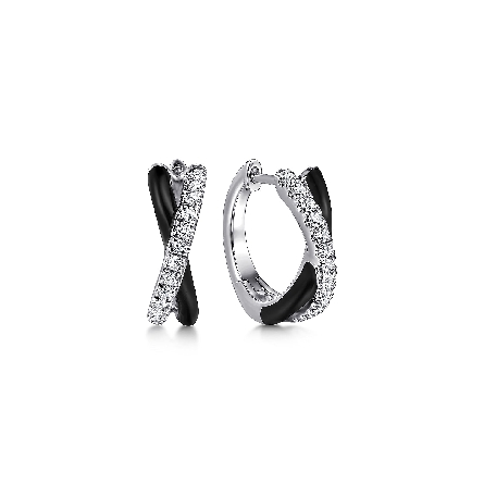 Sterling Silver Gabriel Black Enamel 15mm Criss...