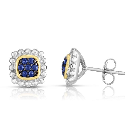 Sterling Silver &amp; 18K Yellow Gold Sapphire Clus...