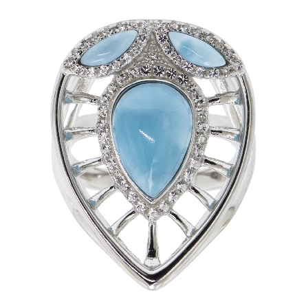 Sterling Silver Pear-Shaped Design Larimar Ring...