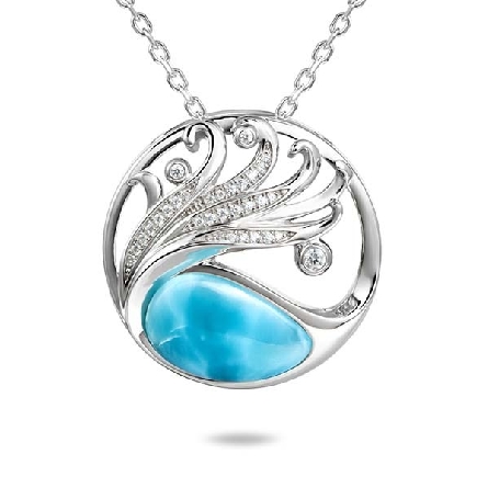 Sterling Silver Larimar and CZs Waves Pendant o...