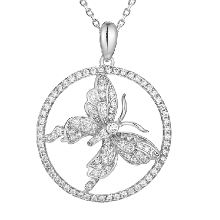 Sterling Silver CZ Butterfly in Circle Pendant ...