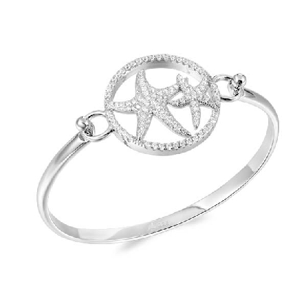 Sterling Silver CZ Double Starfish Bangle Toppe...