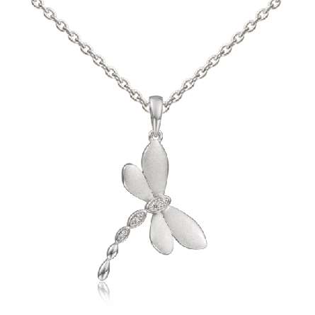 Sterling Silver CZs Dragonfly Pendant on 18-19i...