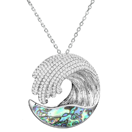 Sterling Silver Large Abalone and CZ WAVE Slide...