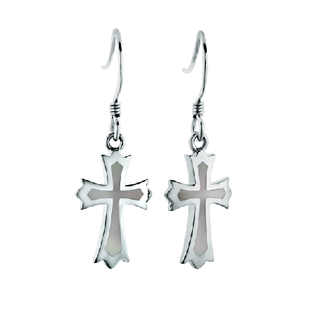 Sterling Silver Mother-of-Pearl Cross Wire Dang...
