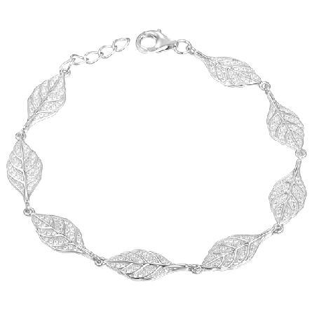 Sterling Silver 7-7.5inch CZ Maile Leaves Brace...