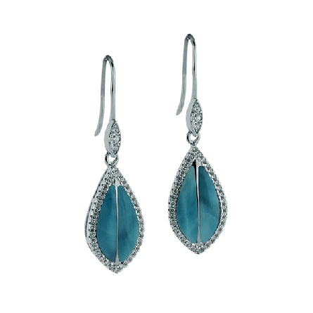 Sterling Silver Larimar and CZ Tear-Drop Shaped...