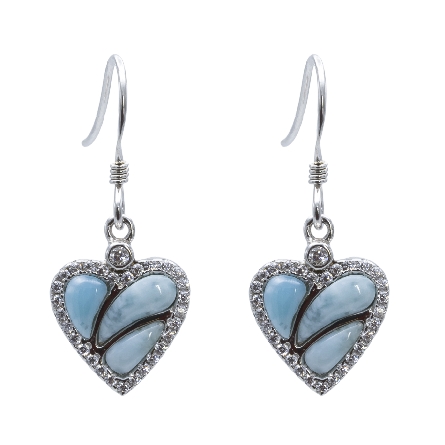 Sterling Silver Larimar and CZ Heart Wire Dangl...