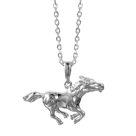 Sterling Silver Running Horse Pendant on 18-19i...