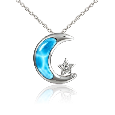 Sterling Silver Larimar and CZ Moon and Star Sl...