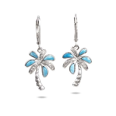 Sterling Silver Larimar and CZs Palm Tree Earri...