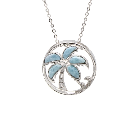 Sterling Silver Larimar and CZ Palm Tree in Cir...