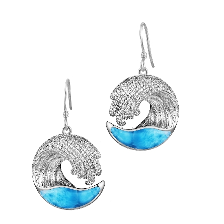 Sterling Silver Larimar and CZ WAVE Wire Dangle...
