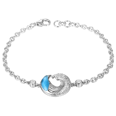 Sterling Silver 7inch Larimar and CZ Wave Brace...