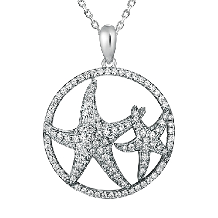 Sterling Silver CZ 2Starfish in Circle Pendant ...