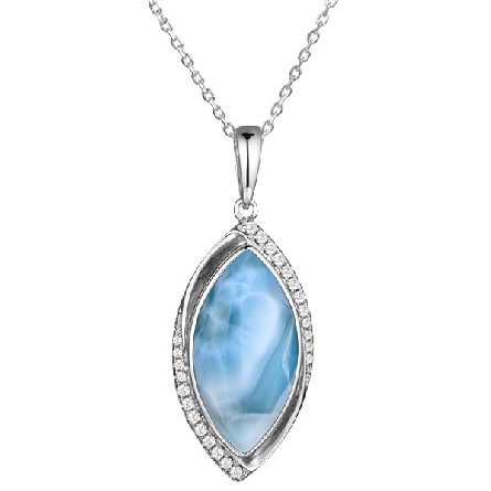 Sterling Silver Larimar and CZ Marquise Shaped ...