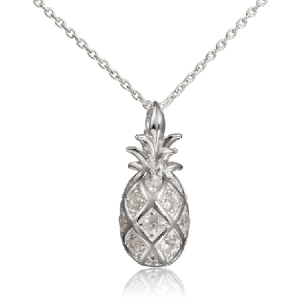 Sterling Silver CZs Pineapple Pendant on 18-19i...