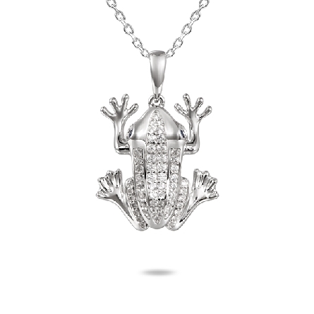 Sterling Silver CZ Coqui Frog Pendant on 18-19i...