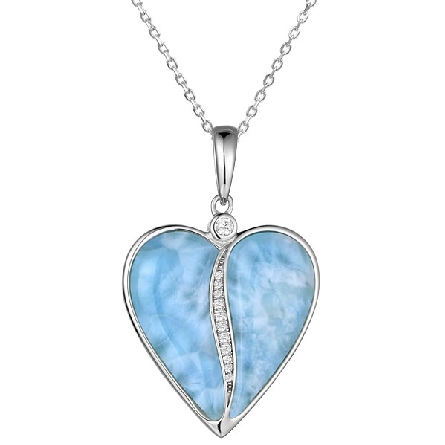 Sterling Silver Larimar and CZ Split Heart Pend...