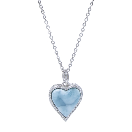 Sterling Silver Larimar and CZ Heart Pendant on...