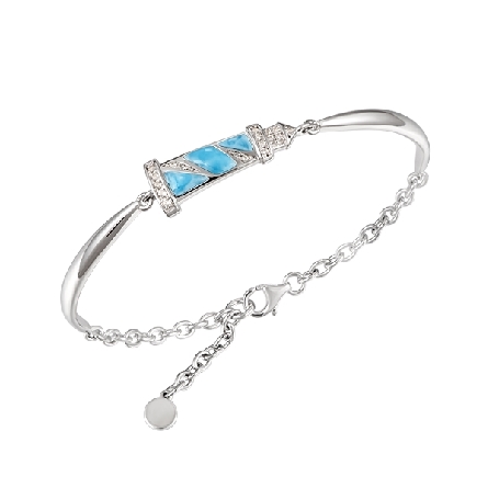 Sterling Silver 7inch Adjustable Larimar and CZ...