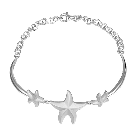 Sterling Silver 7.5inch 3 Starfish Bracelet Ala...