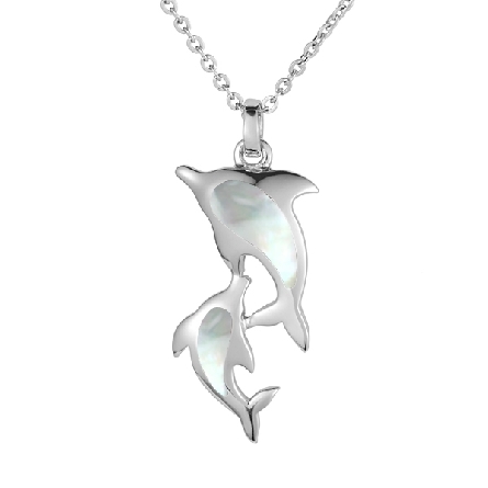 Sterling Silver Mother-of-Pearl 2 Dolphins Pend...