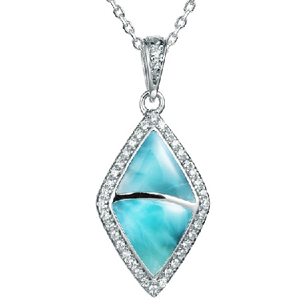 Sterling Silver Larimar and CZ Rhombus Pendant ...