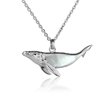 Sterling Silver Mother-of-Pearl Whale Pendant o...