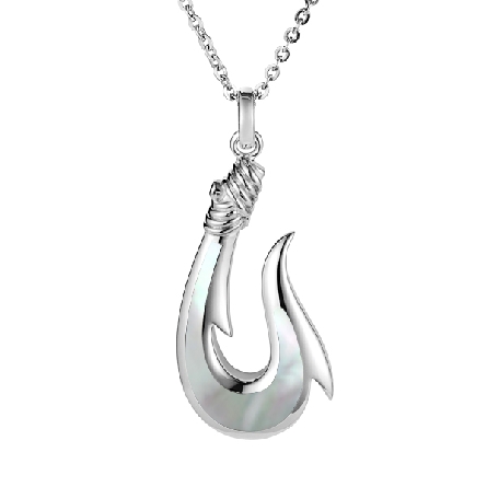 Sterling Silver Mother-of-Pearl 30x15mm Fishhoo...