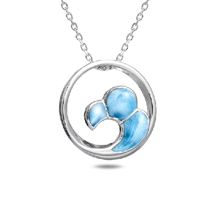 Sterling Silver Larimar Wave Round Pendant on 1...
