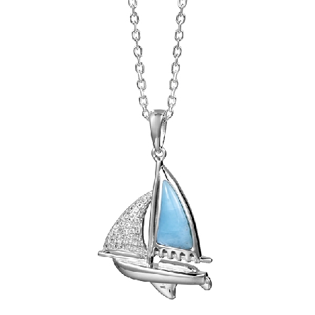Sterling Silver Larimar and CZ Sailboat Pendant...