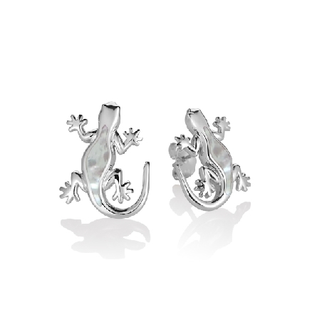 Sterling Silver White Mother-of-Pearl Gecko Studd Earrings Alamea #028-52-01