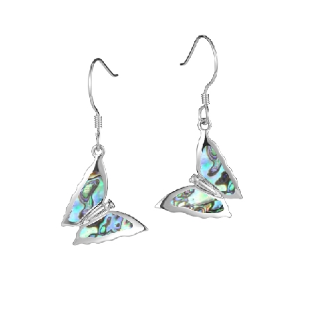 Sterling Silver Abalone Butterfly Wire Dangle Earrings Alamea#039-52-31