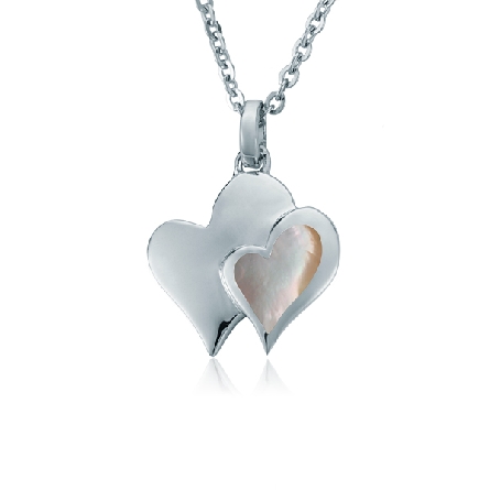 Sterling Silver Double Heart Mother-of-Pearl Pendant on 18-19inch Adjustable Chain Alamea #082-51-01