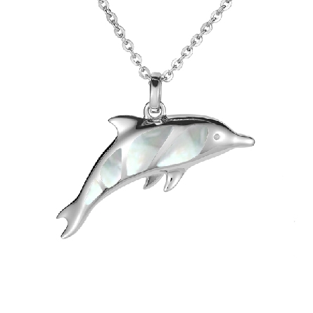 Sterling Silver Mother-of-Pearl Spinner Dolphin Slide on 18-19inch Cable Chain Alamea #093-51-01