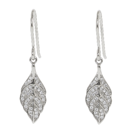 Sterling Silver Pave CZ Maile Leaf Wire Dangle Earrings Alamea #261-12-01