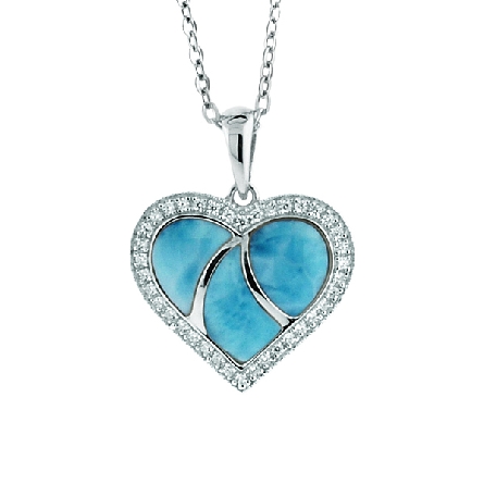 Sterling Silver Larimar and CZ Heart Slide on 18-19inch Adjustable Cable Chain Alamea #301-81-01