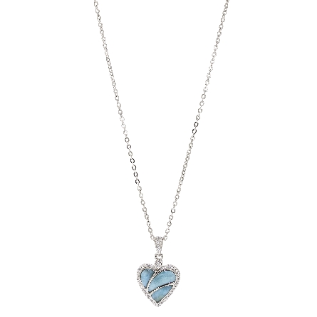 Sterling Silver Larimar and CZ Heart Pendant on 18-19inch Adjustable Chain Alamea #361-81-01