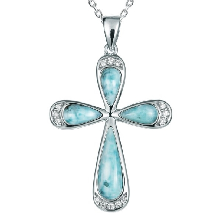 Sterling Silver Larimar 31x23mm (7mm bale) Cross Pendant on 18-19inch Adjustable Chain #390-81-01