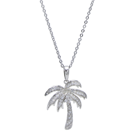 Sterling Silver Pave CZ Palm Tree Pendant on 18-19inch Adjustable Cable Chain Alamea #461-11-01