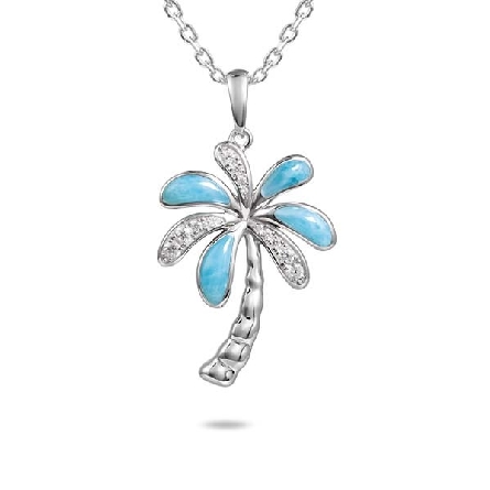 Sterling Silver Larimar and CZs Palm Tree Penda...