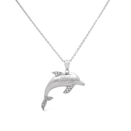 Sterling Silver Large CZ Dolphin Slide on 18-19...