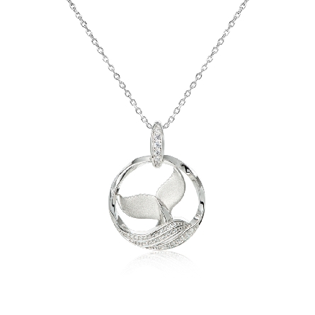 Sterling Silver Whale Tail Pendant w/33 White T...