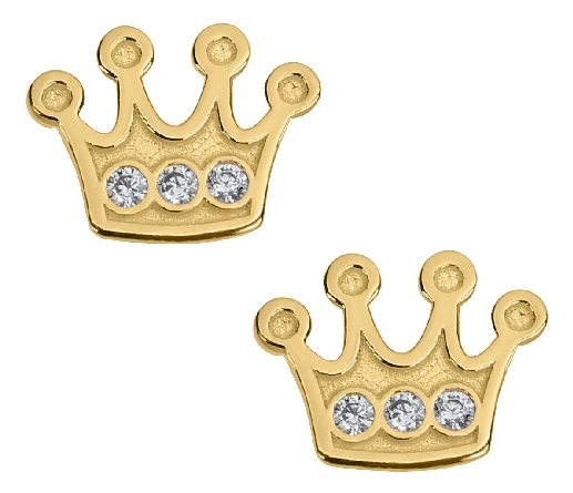 14K Yellow Gold CZ Crown Screw Back Earrings #G...