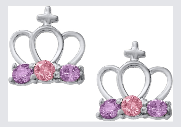 Sterling Silver Childs Pink and Purple CZ Crown...